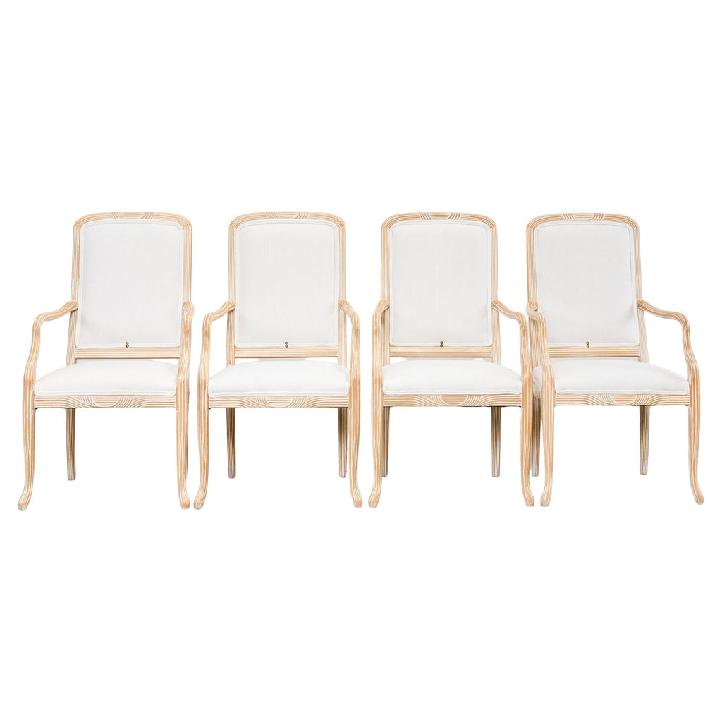 Set of Four Regency Style Cerused Blonde Birch Dining Armchairs