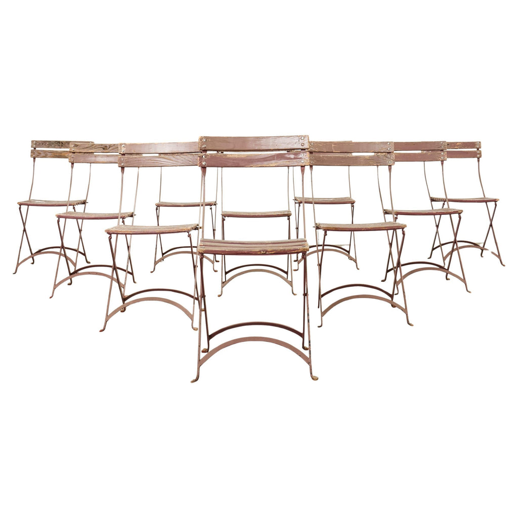 Set of Ten French Folding Iron Bistro Dining Chairs