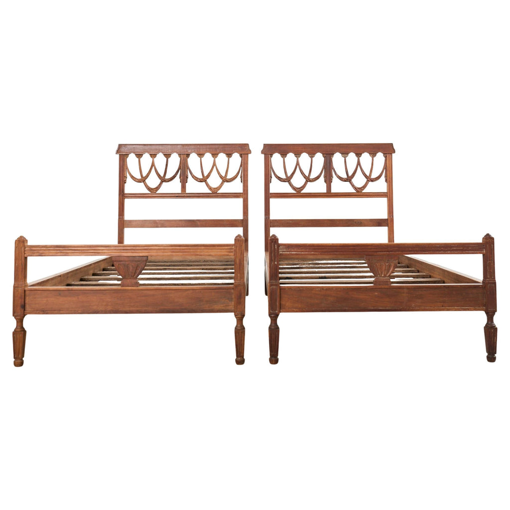 Pair of Italian Neoclassical Style Carved Bed Frames