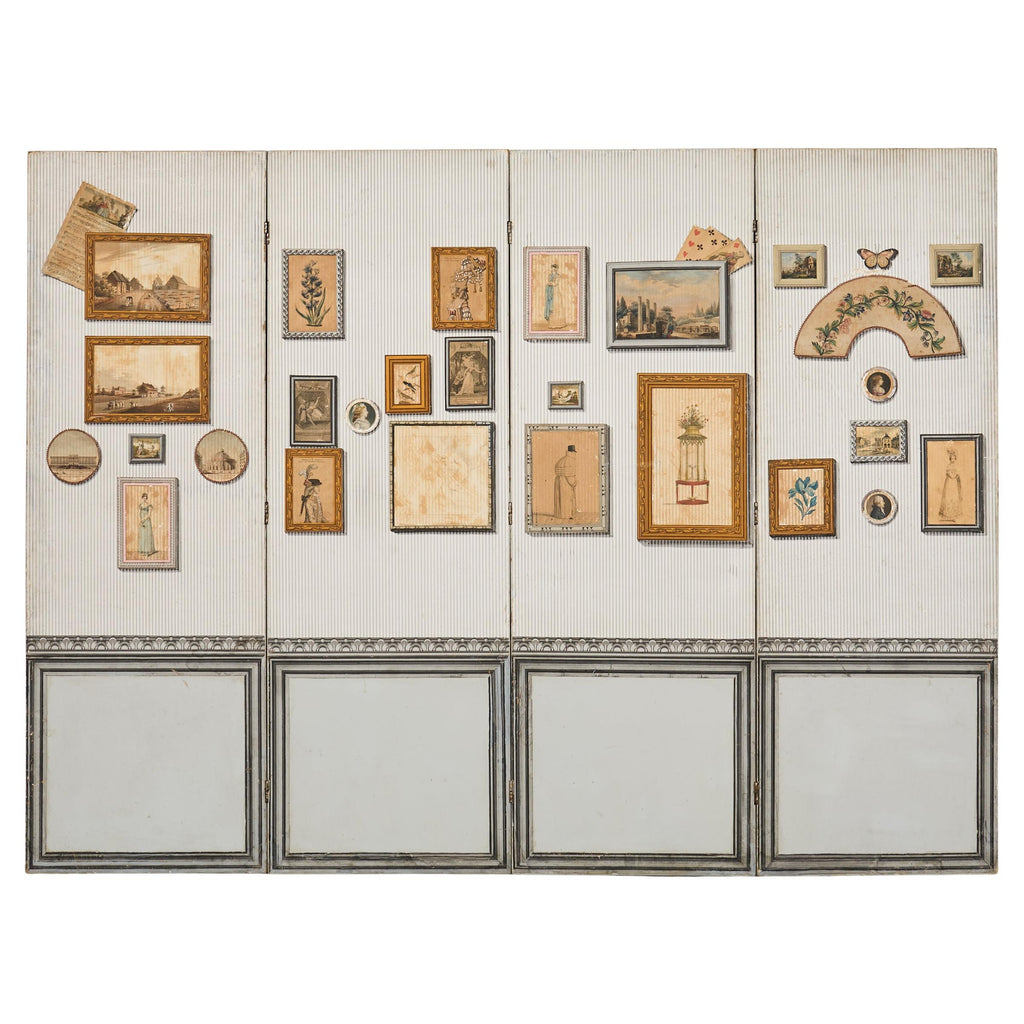 Mid-century French Trompe l'oeil Decoupage Folding Screen