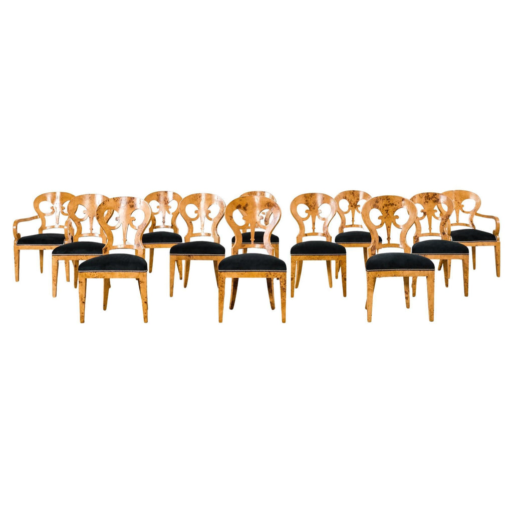 Set of Twelve Viennese Biedermeier Style Burl Maple Dining Chairs
