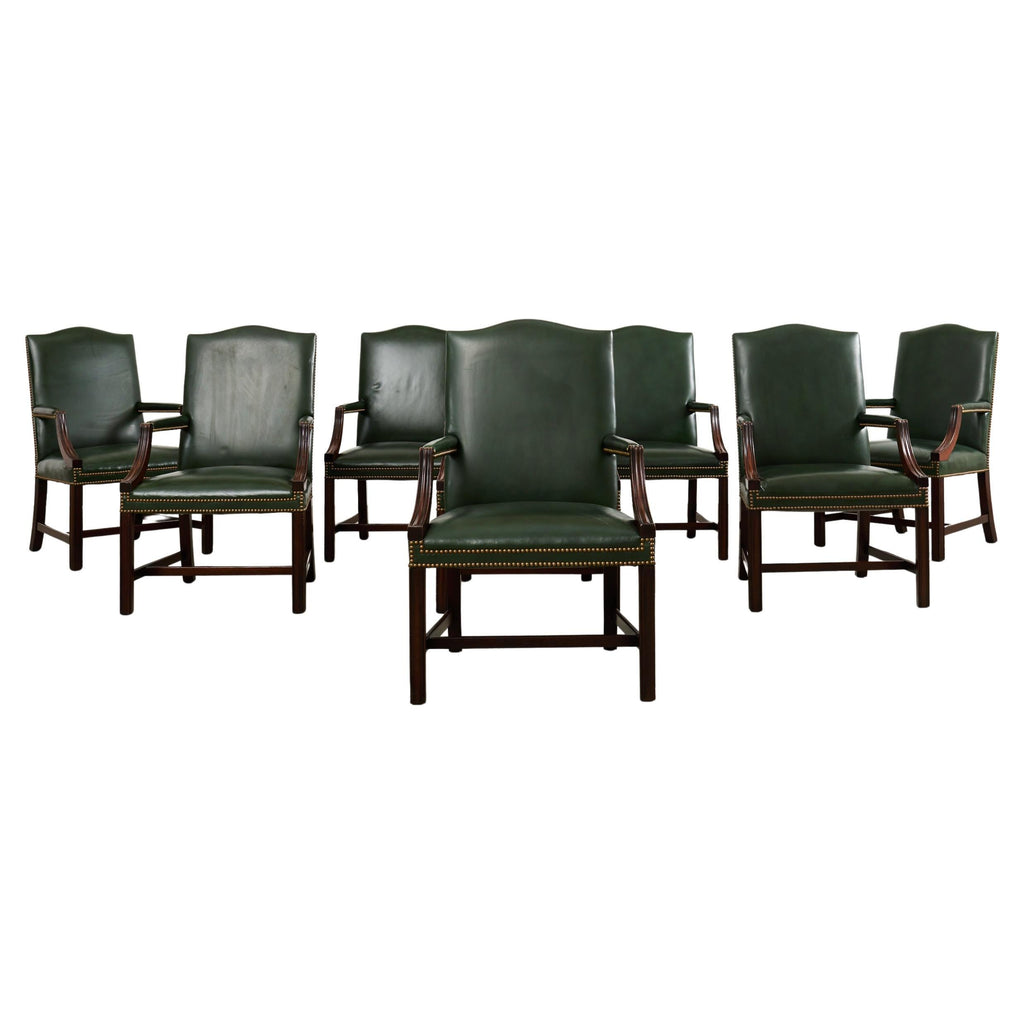 Set Eight Gainsborough Leather Mahogany Library Chairs
