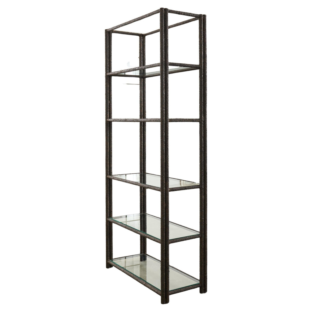 Bronzed Iron Faux Bois Six Shelf Etagere Display