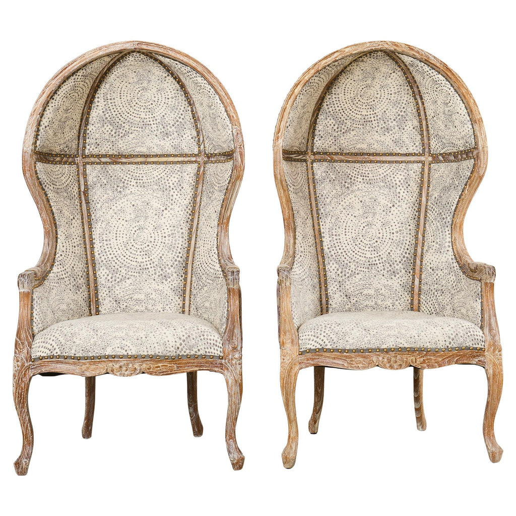 Pair French Provincial Style Cerused Oak Hooded Porters Chairs