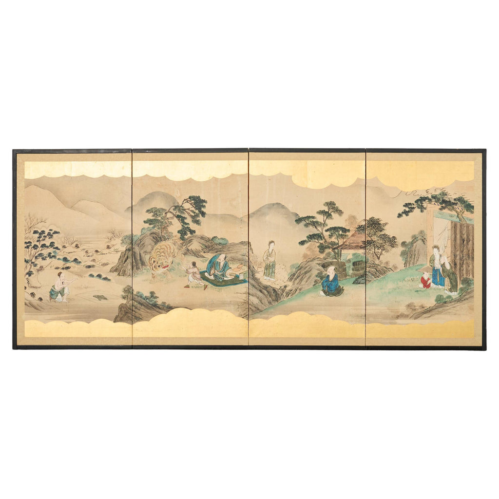 Japanese Edo Four Panel Screen Paragons of Filial Piety