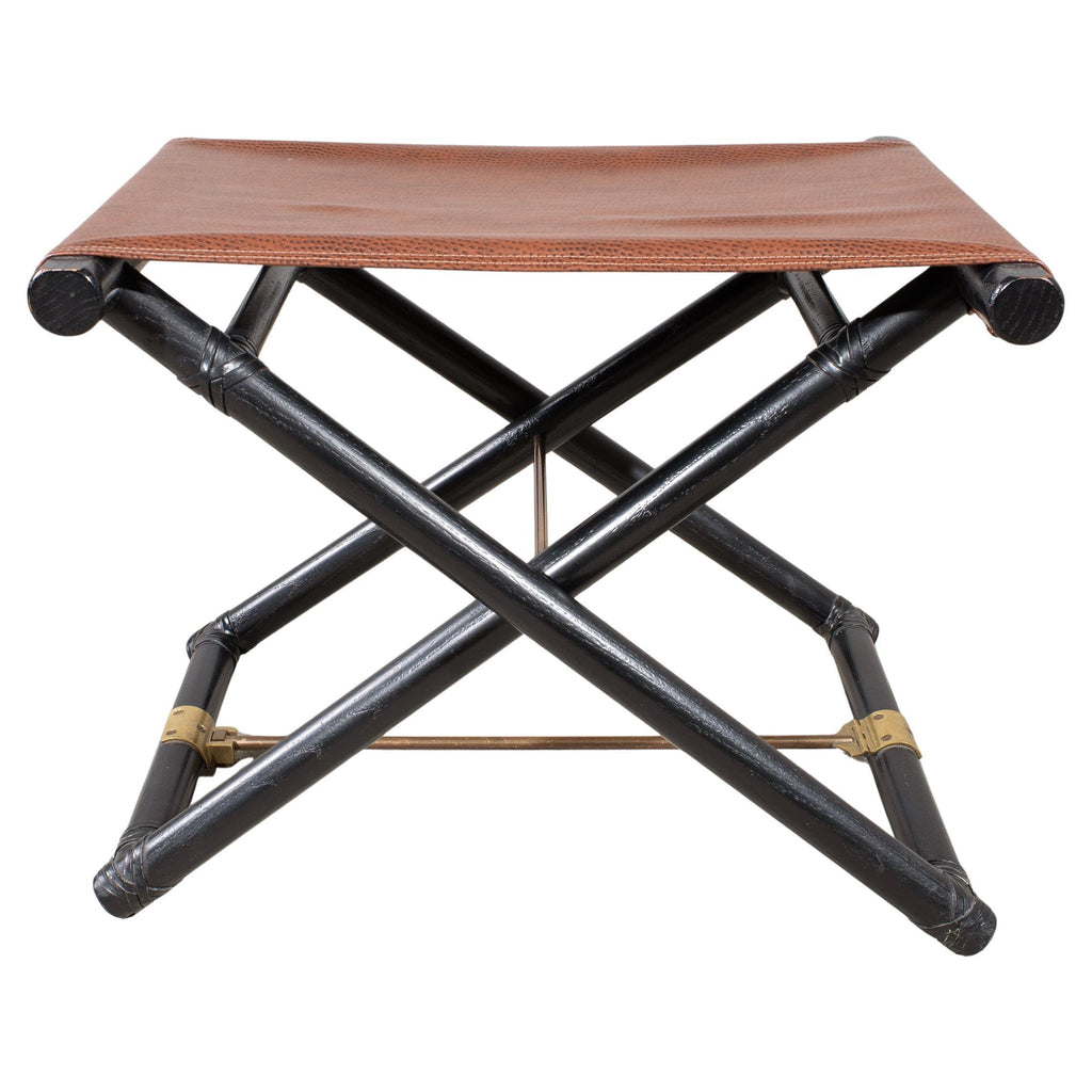 McGuire Campaign Style Lacquered Oak X Form Stool