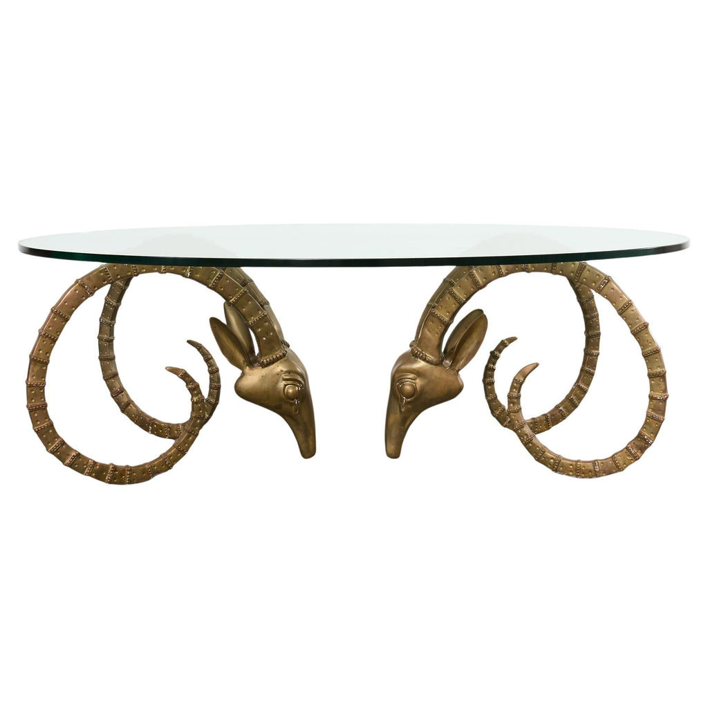 Brass lbex Rams Head Cocktail Table After Alain Chervet