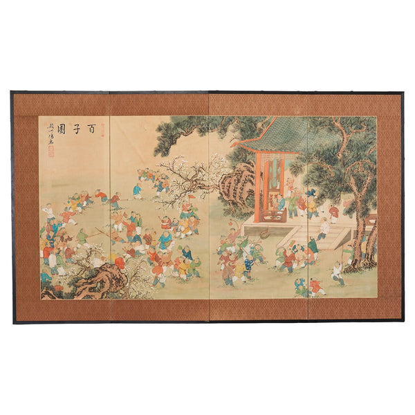 Kano School Four Panel Screen One Hundred Boys – Erin Lane Estate