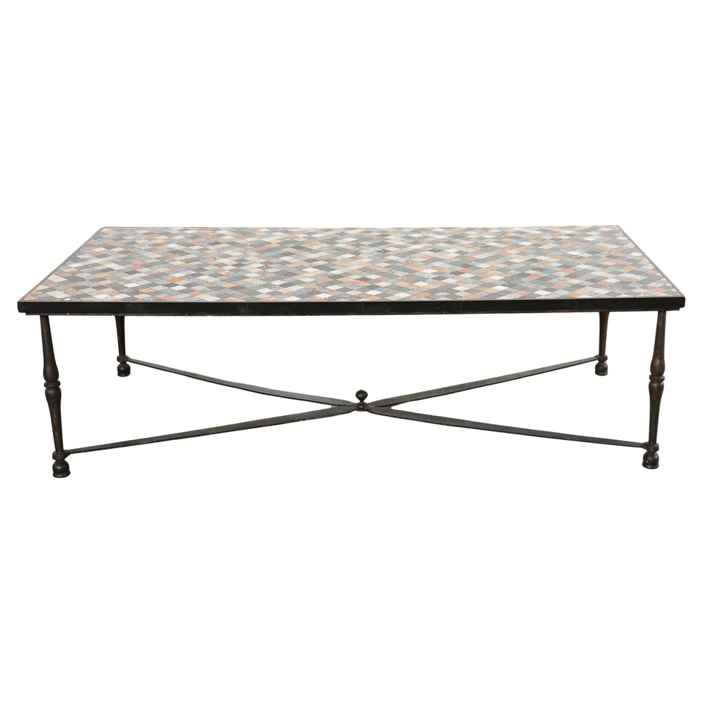 Monumental Italian Mosaic Marble Top Specimen Cocktail Table