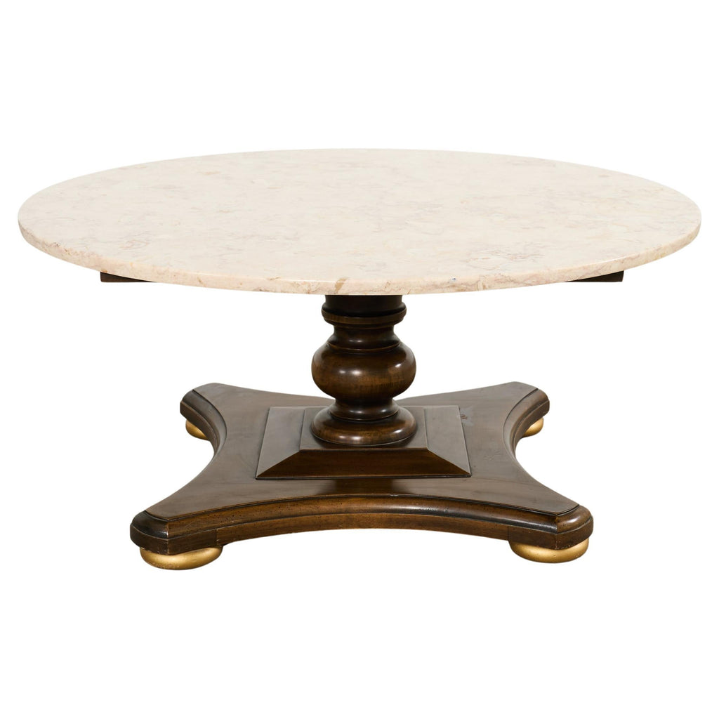 Midcentury Round Marble Top Pedestal Cocktail Table
