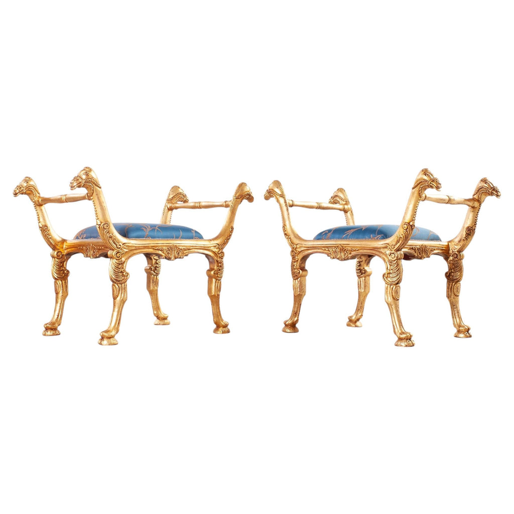 Pair of Italian Neoclassical Giltwood Camel Stool Benches
