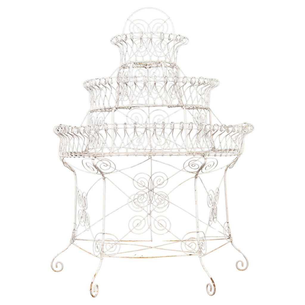 English Victorian Three-Tier Demilune Wire Garden Plant Stand