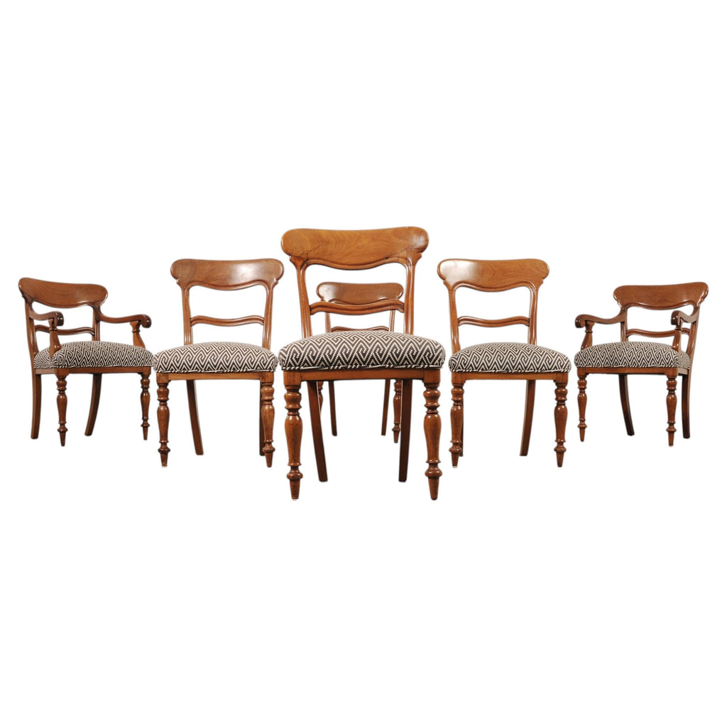 Set of Six English William IV Fruitwood Upholstered Dining Chairs