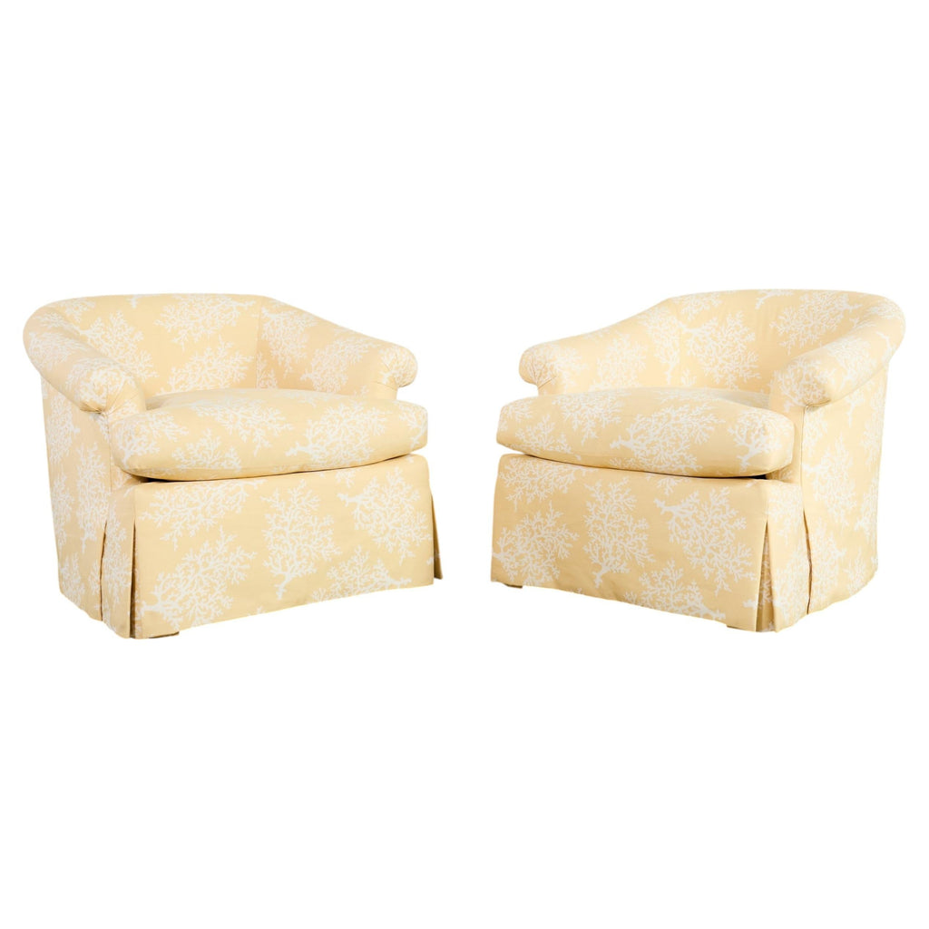 Pair of A. Rudin Attributed White Coral Over Butter Club Chairs