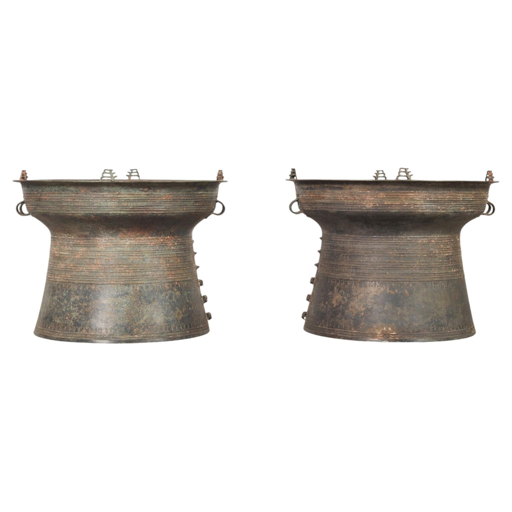 Pair of Southeast Asian Bronze Rain Drums or Drinks Tables