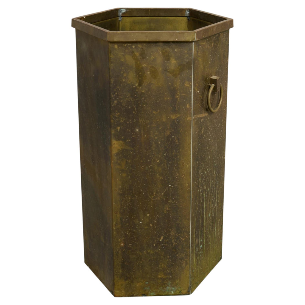 Mid-Century Italian Brass Hexagonal Umbrella Stand Waste Basket
