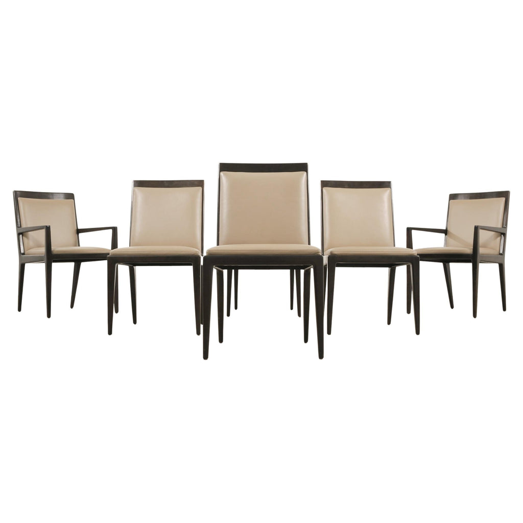 Set of Six Holly Hunt "Stiletto" Walnut Leather Dining Chairs