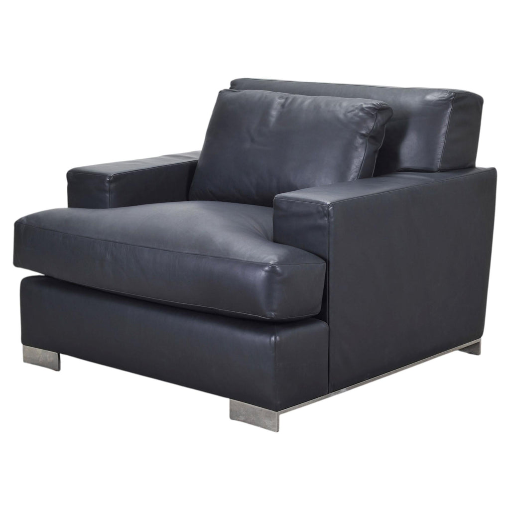 Ralph Lauren Navy Leather Pryce Club Chair with Steel Feet
