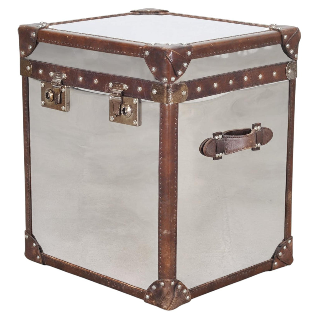 Timothy Oulton Steel and Leather London Steamer Hat Trunk