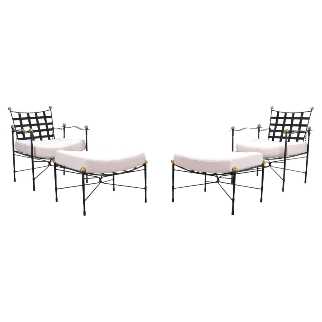 Pair of Mario Papperzini Amalfi Iron Lounge Chairs and Ottomans