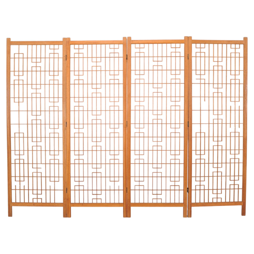 Mid-Century Four-Panel Teak Geometric Screen or Room Divider