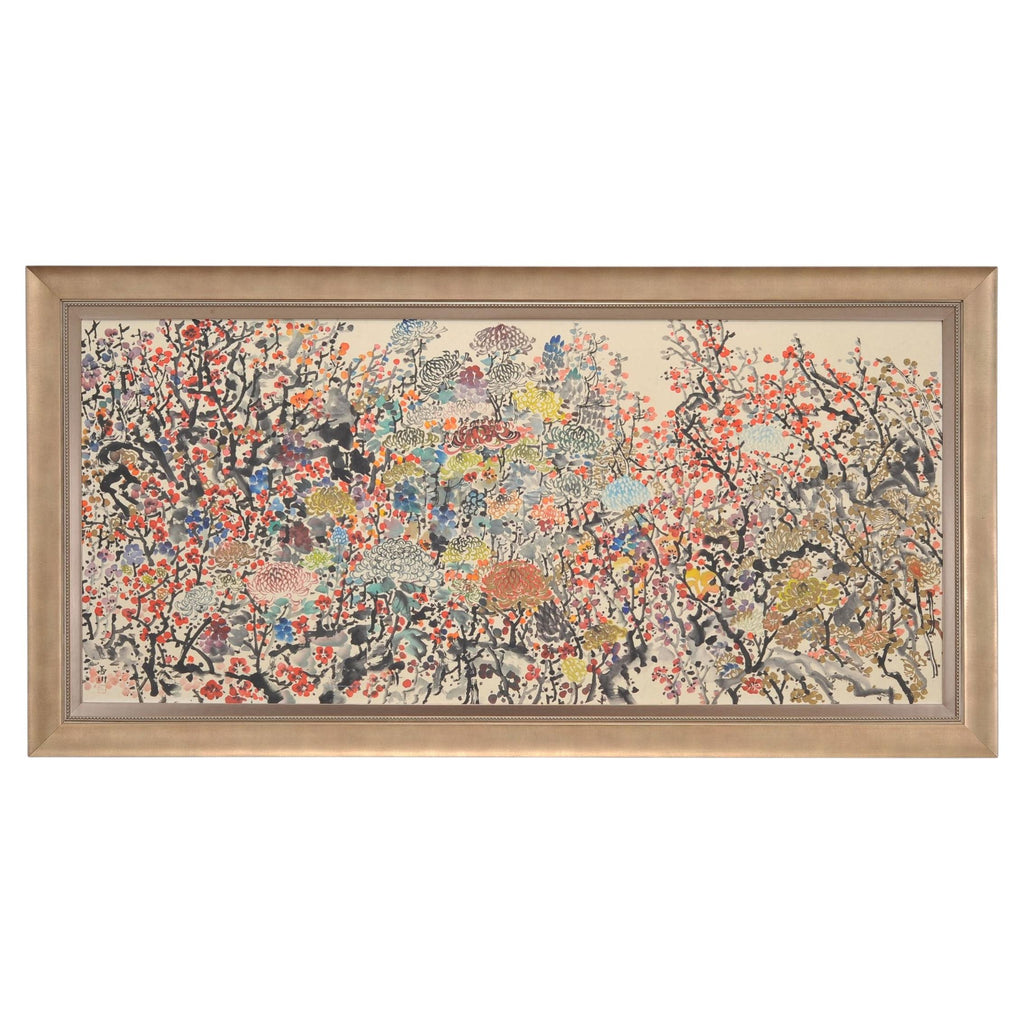 Japanese Floral and Blossom Panorama Watercolor Painting 6 Ft