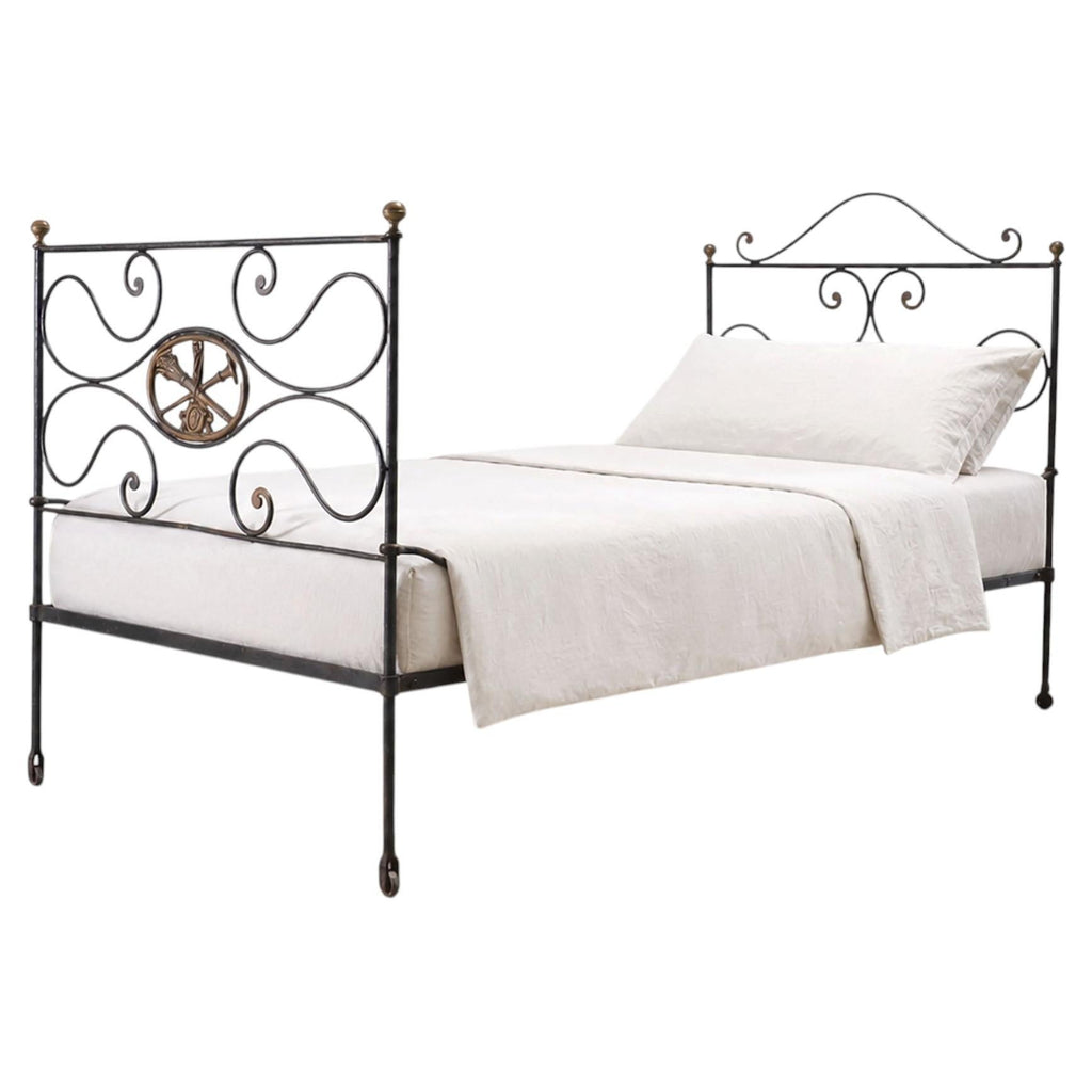 19th C. French Napoleon III Empire Wrought Iron Bronze Daybed