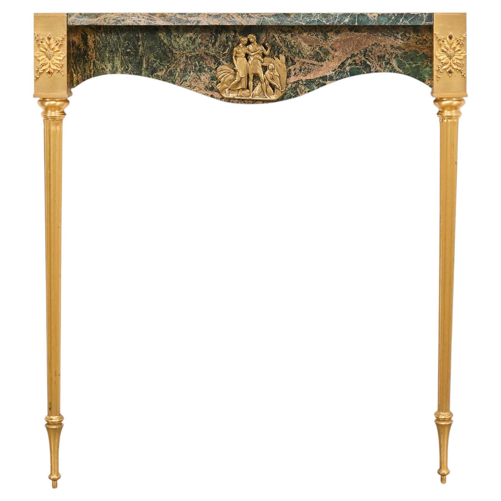 French Napoleon Empire Style Marble Bronzed Wall Console Table
