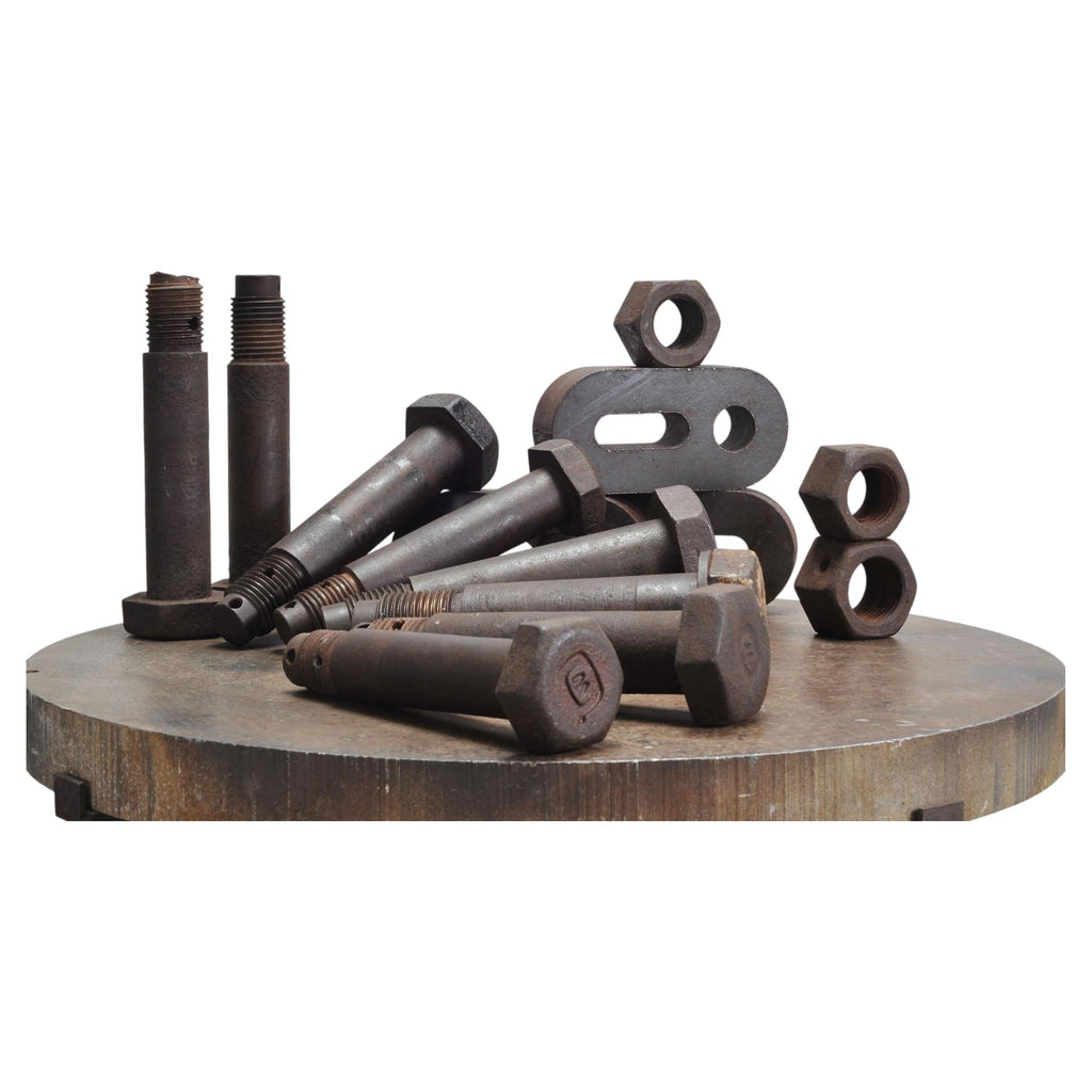Set of 16 Industrial Oversized Iron Nuts Bolts and Link Plates