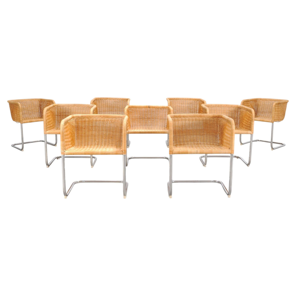 Set of Nine Harvey Probber D43 Rattan Wicker Cantilever Chairs