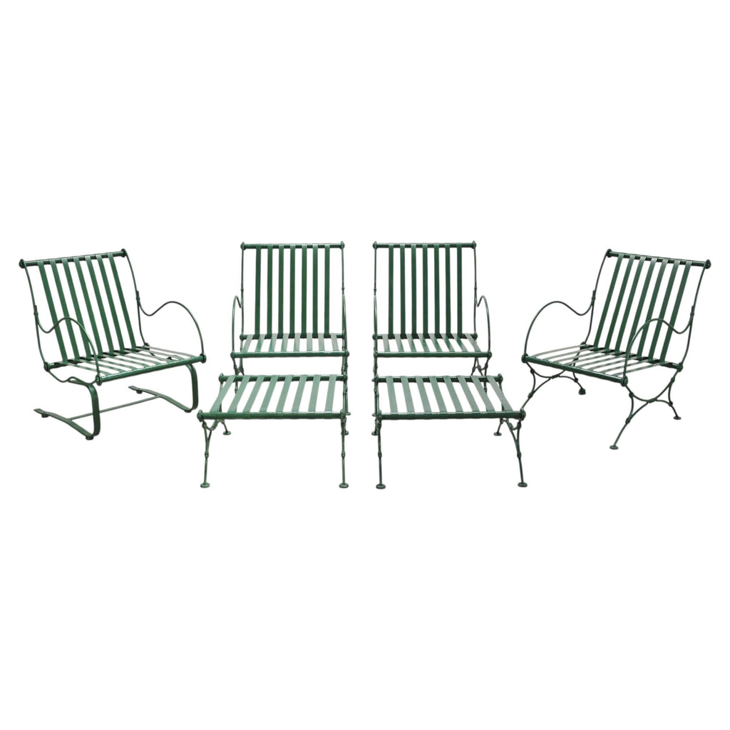 Set of Four O.W. Lee Iron Garden Lounge Chairs and Two Ottomans