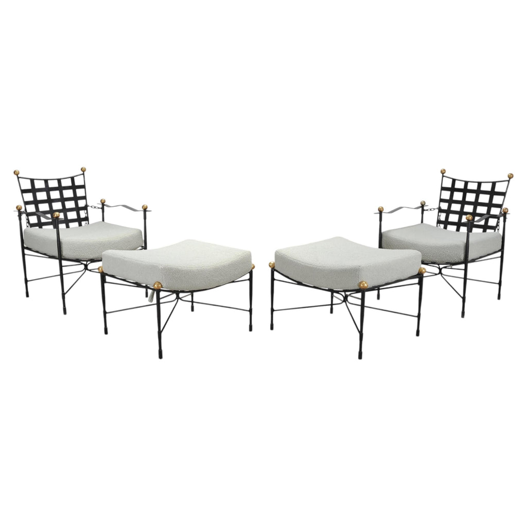 Pair of Mario Papperzini Amalfi Iron Lounge Chairs and Ottomans