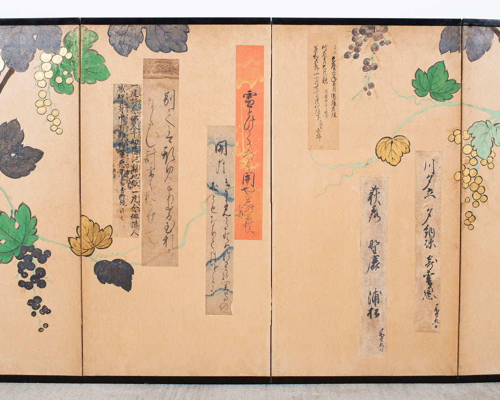 Japanese Harimaze Six Panel Screen Applied Edo Tanzaku Poems