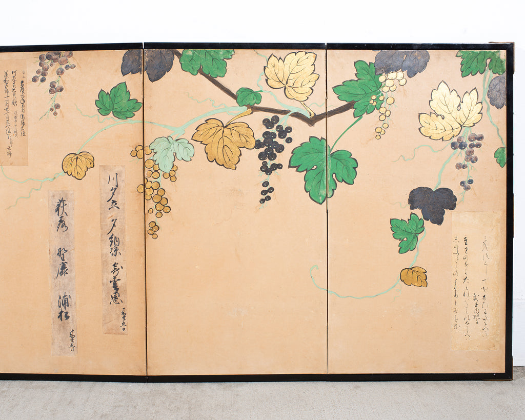 Japanese Harimaze Six Panel Screen Applied Edo Tanzaku Poems