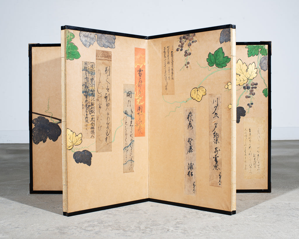 Japanese Harimaze Six Panel Screen Applied Edo Tanzaku Poems