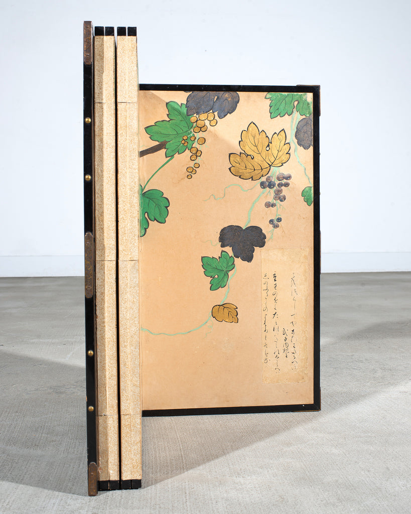 Japanese Harimaze Six Panel Screen Applied Edo Tanzaku Poems
