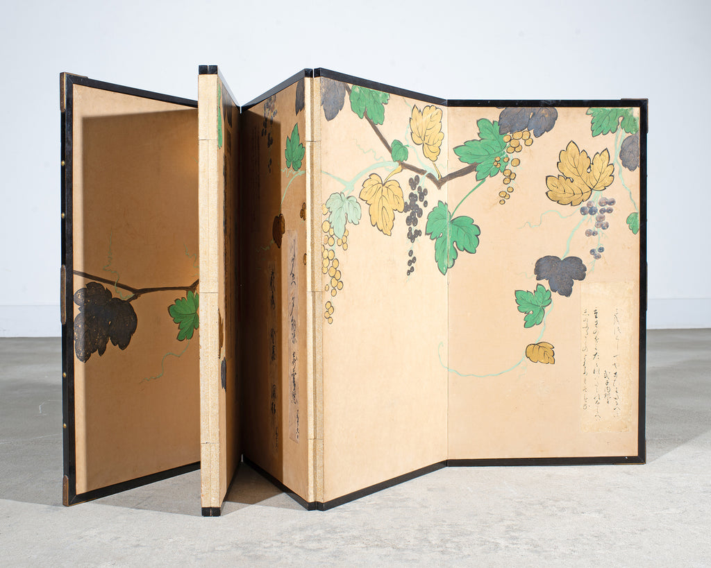 Japanese Harimaze Six Panel Screen Applied Edo Tanzaku Poems