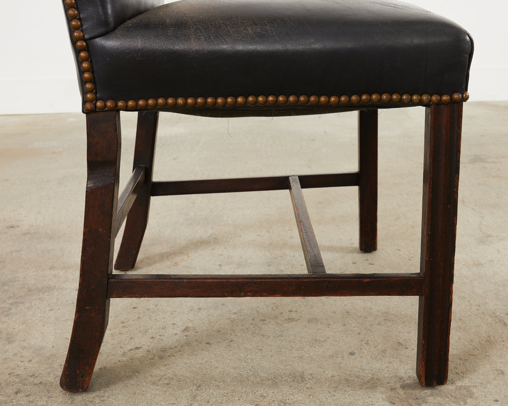 19th Century Georgian Style Mahogany Leather Hall Chair