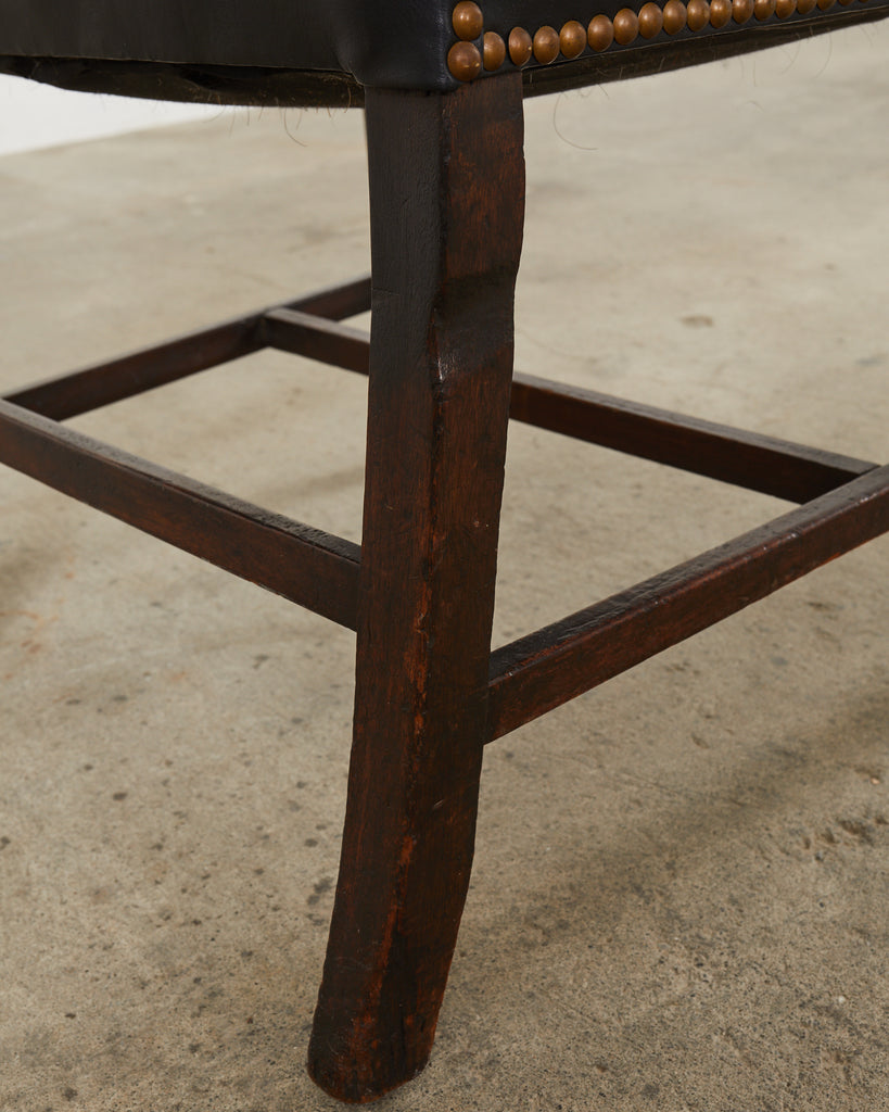 19th Century Georgian Style Mahogany Leather Hall Chair