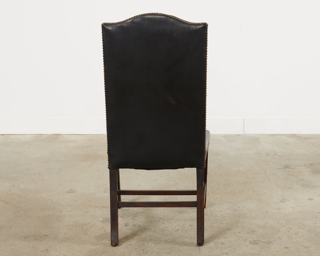 19th Century Georgian Style Mahogany Leather Hall Chair