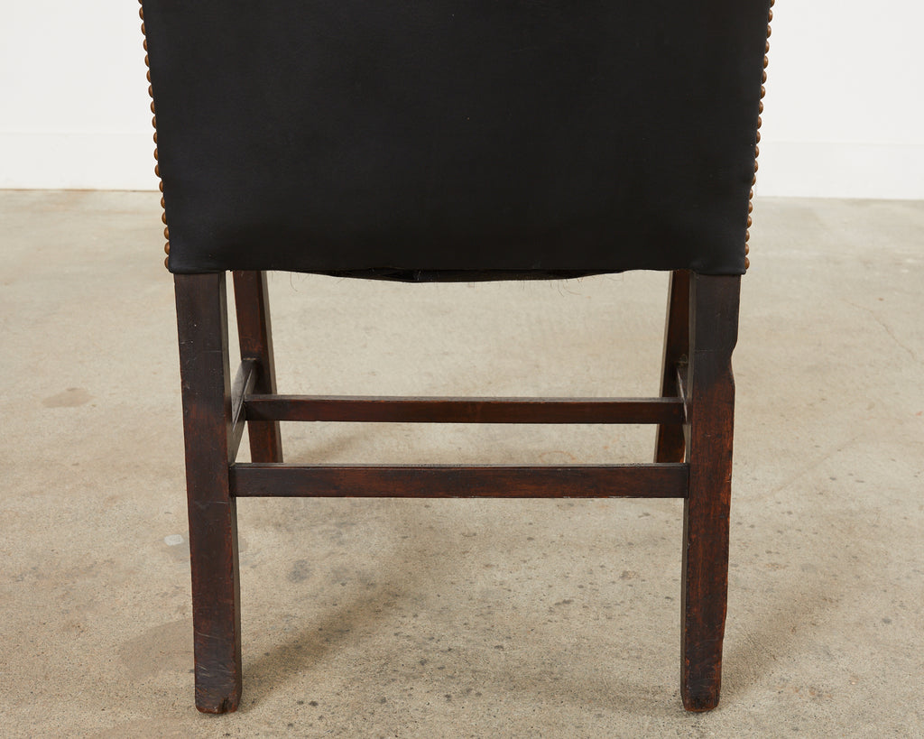 19th Century Georgian Style Mahogany Leather Hall Chair