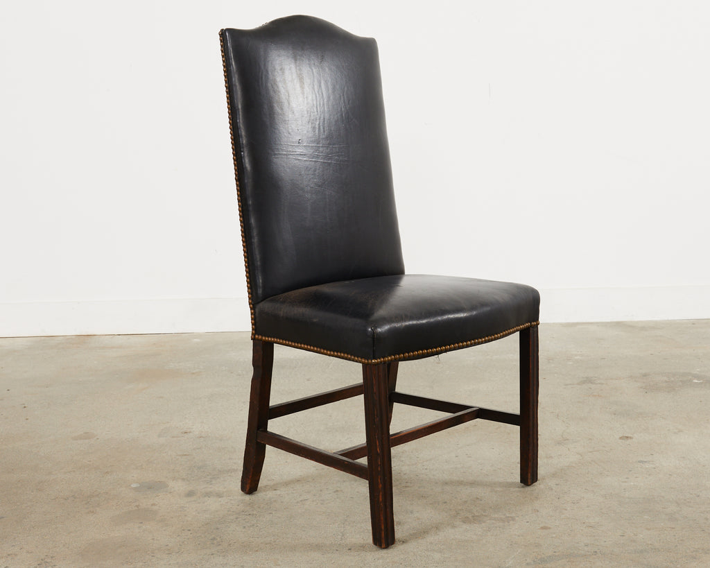 19th Century Georgian Style Mahogany Leather Hall Chair
