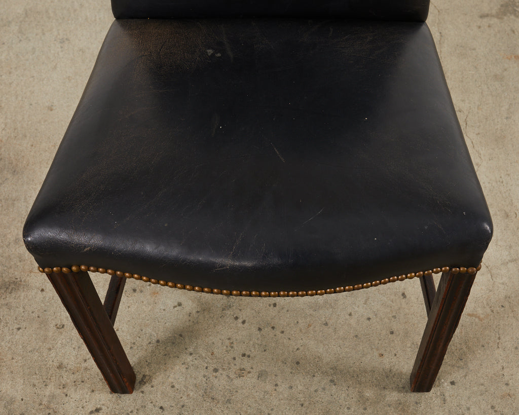 19th Century Georgian Style Mahogany Leather Hall Chair