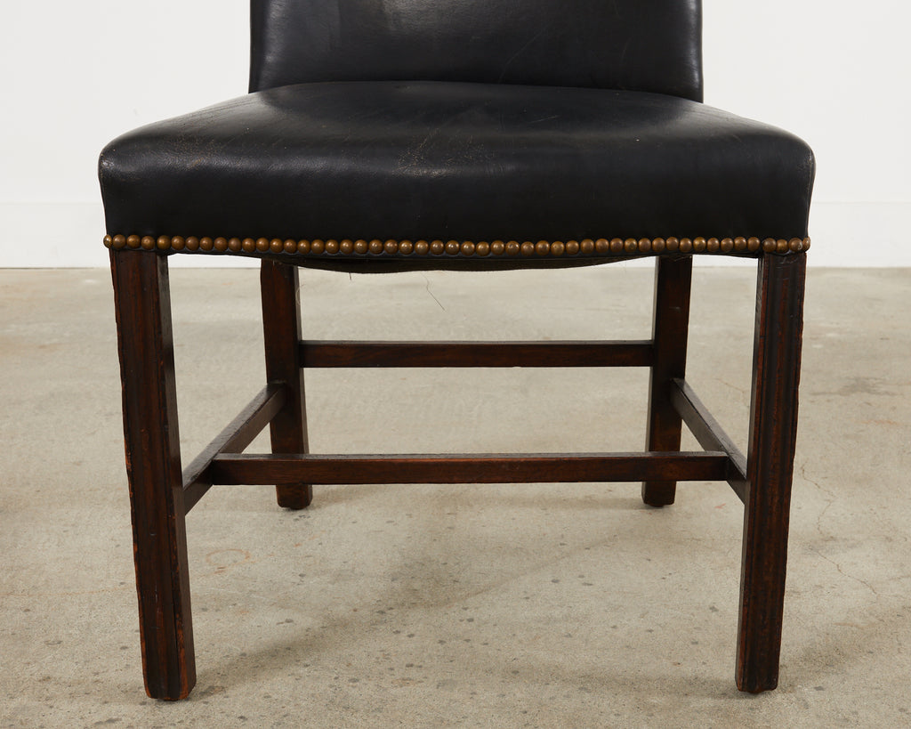19th Century Georgian Style Mahogany Leather Hall Chair