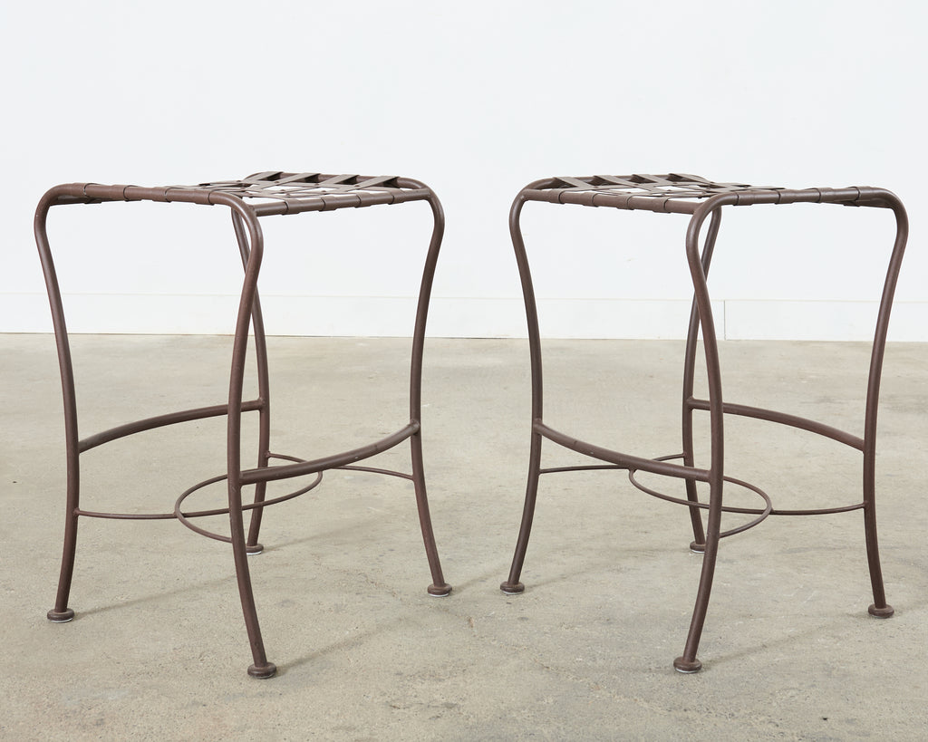 Set of Three Neoclassical Style Aluminum Lattice Seat Barstools