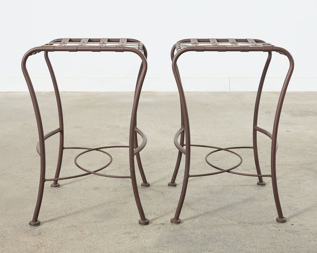 Set of Three Neoclassical Style Aluminum Lattice Seat Barstools