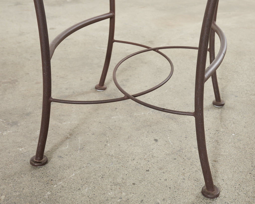 Set of Three Neoclassical Style Aluminum Lattice Seat Barstools