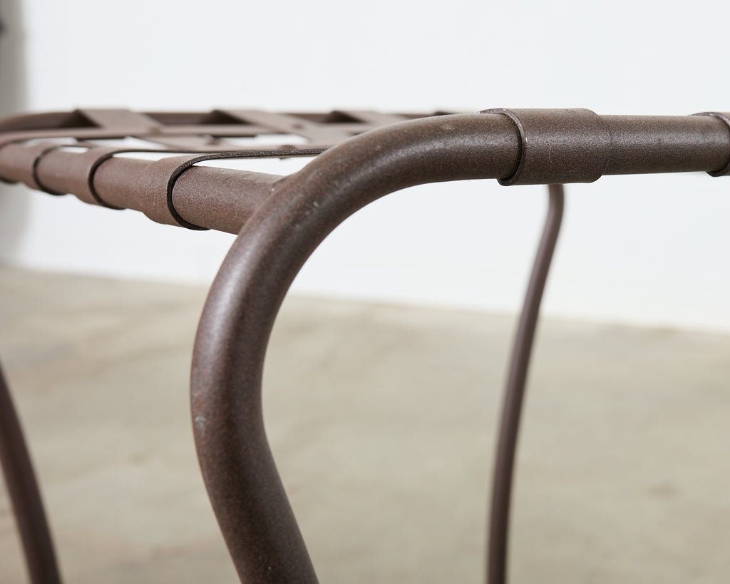 Set of Three Neoclassical Style Aluminum Lattice Seat Barstools