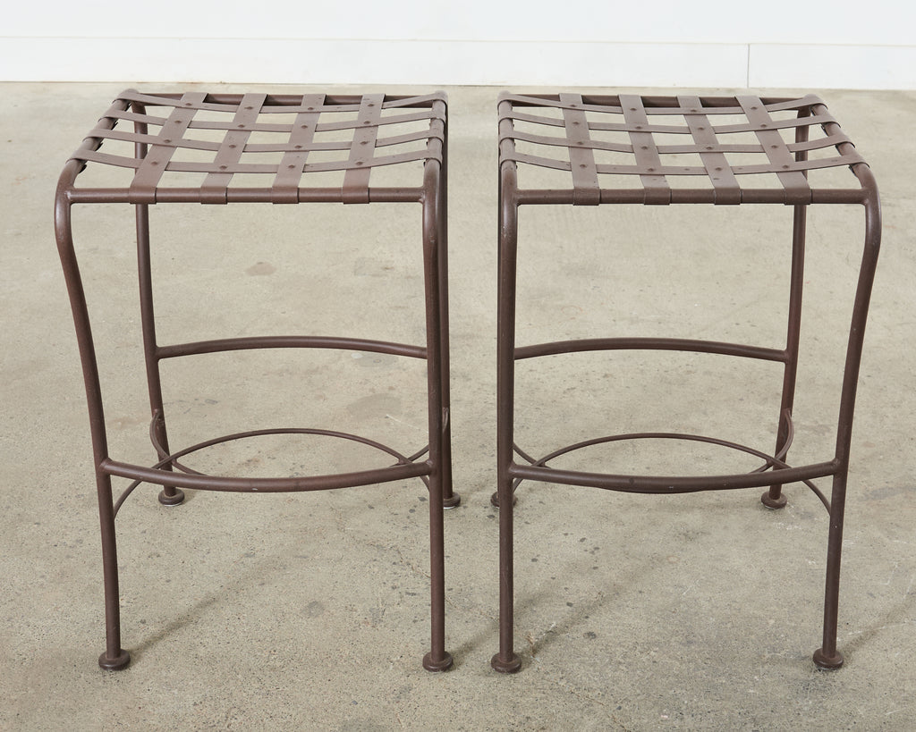 Set of Three Neoclassical Style Aluminum Lattice Seat Barstools