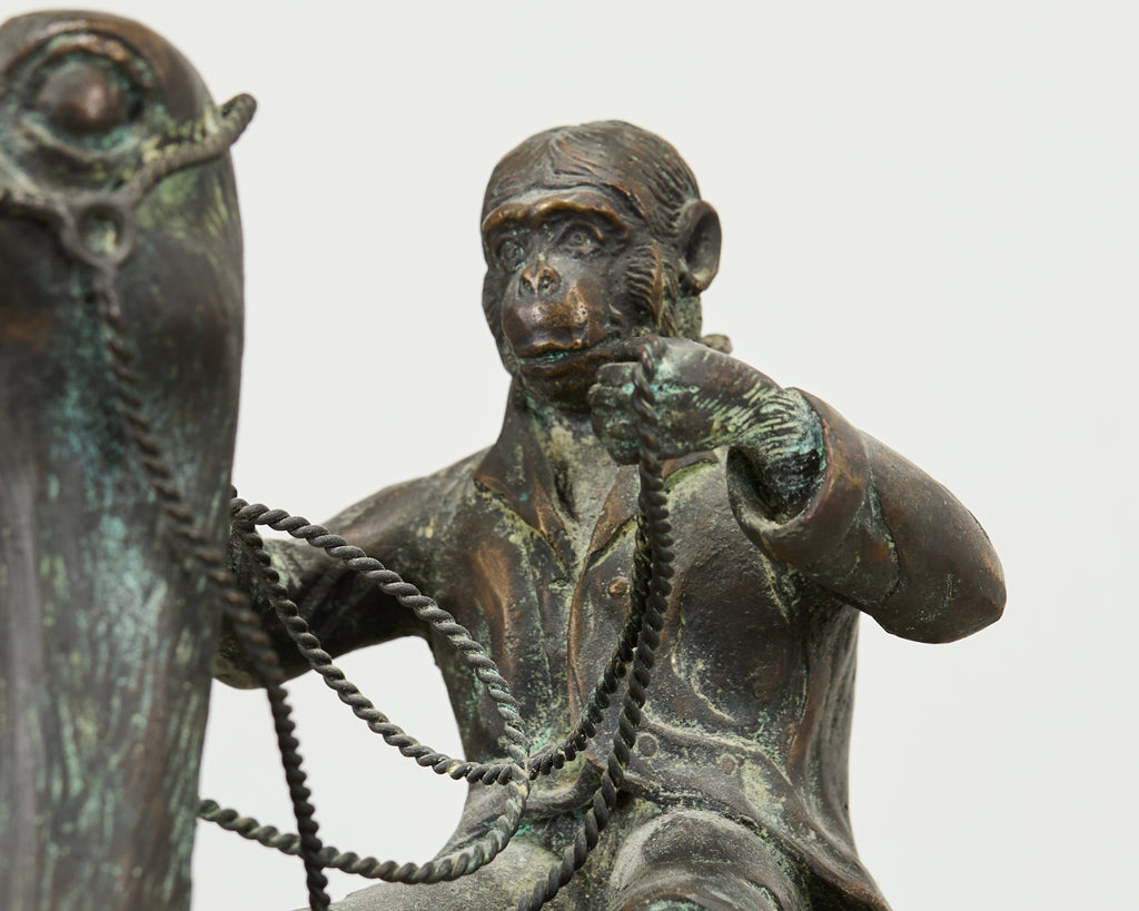 Pair of Maitland-Smith Bronze Monkey Ostrich Table Lamps